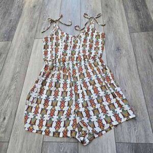 BCBGMaxazria romper fish and turtles tie top short shorts scoop neck medium